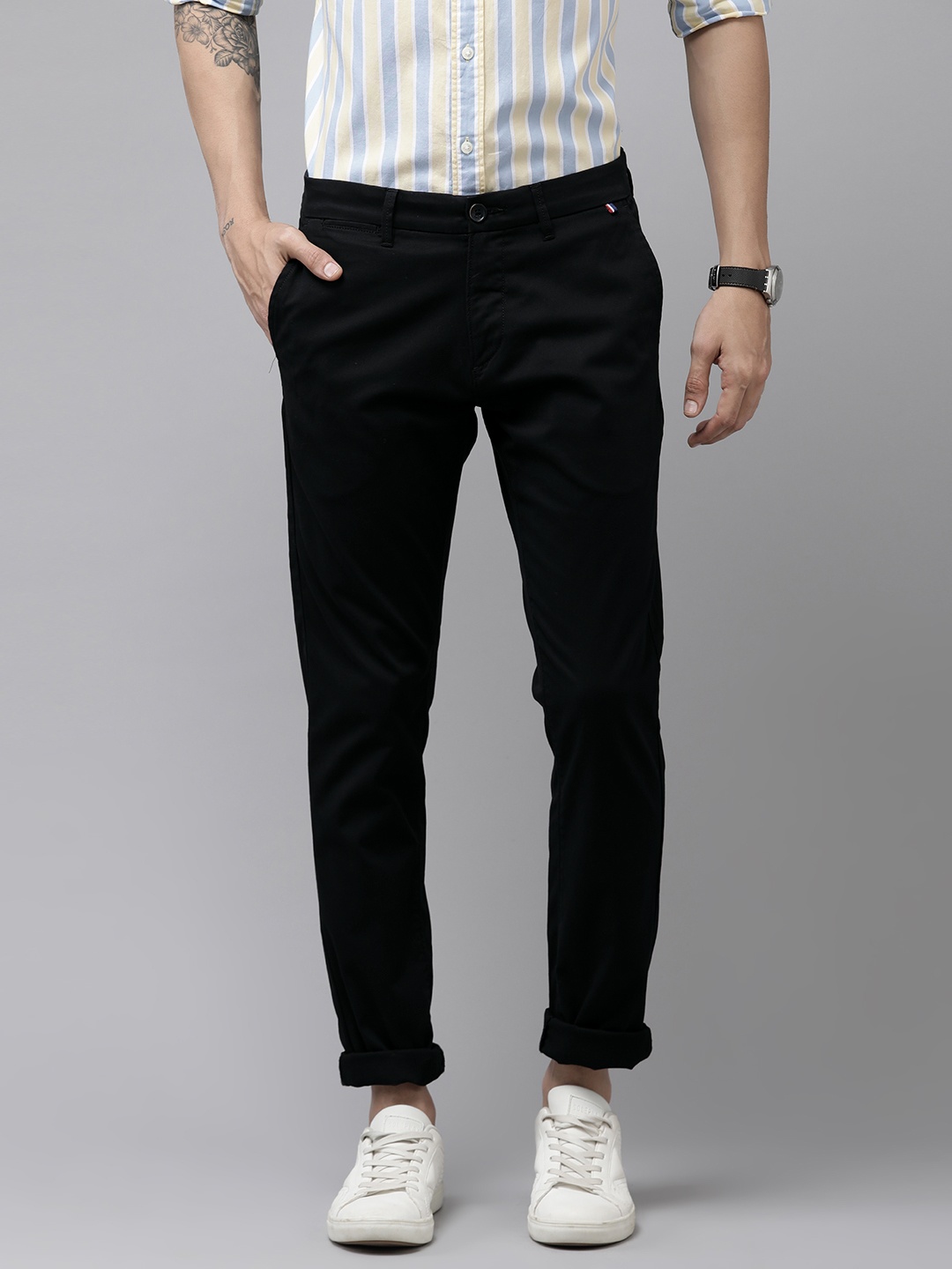 

U S Polo Assn Men Black Solid Regular Trousers