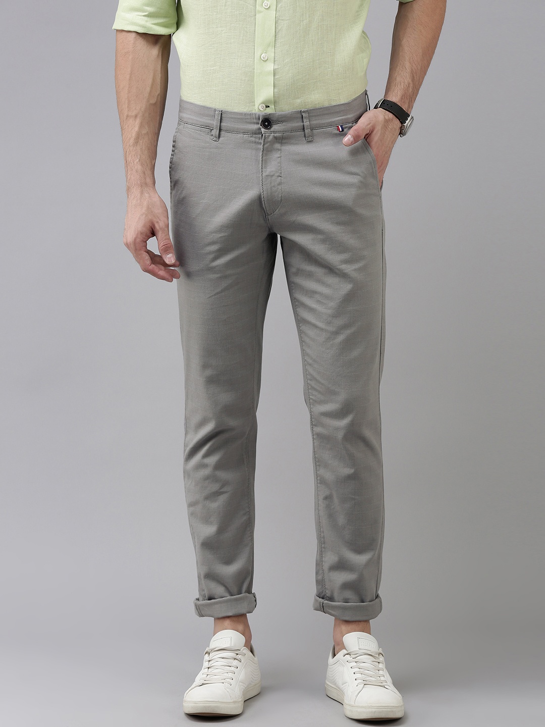 

U.S. Polo Assn. Men Grey Checked Austin Trim Fit Regular Trousers