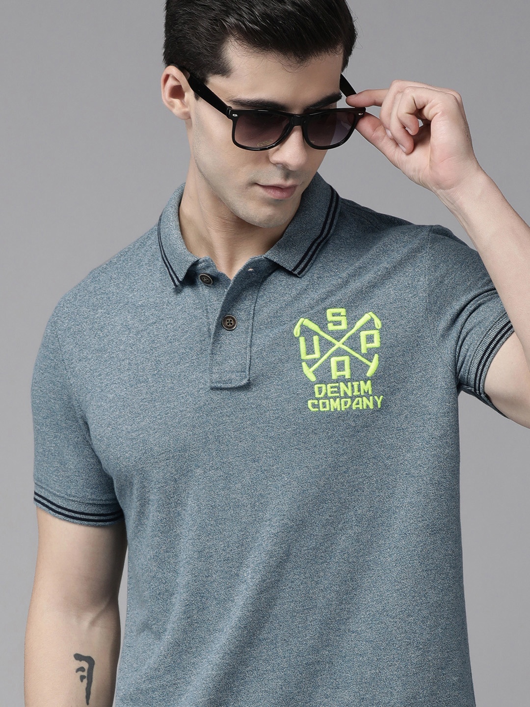 

U S Polo Assn Denim Co Men Blue Printed Polo Collar T-shirt