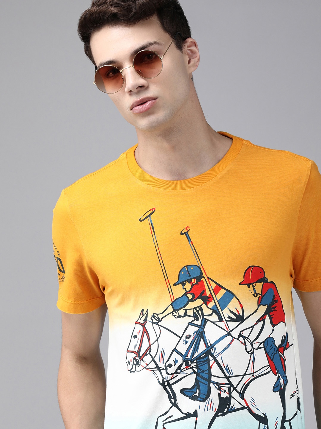 

U S Polo Assn Denim Co Men Yellow & White Printed T-shirt