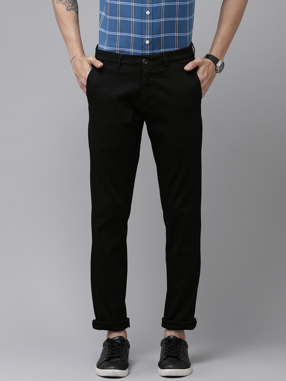 

U S Polo Assn Men Black Solid Regular Trousers