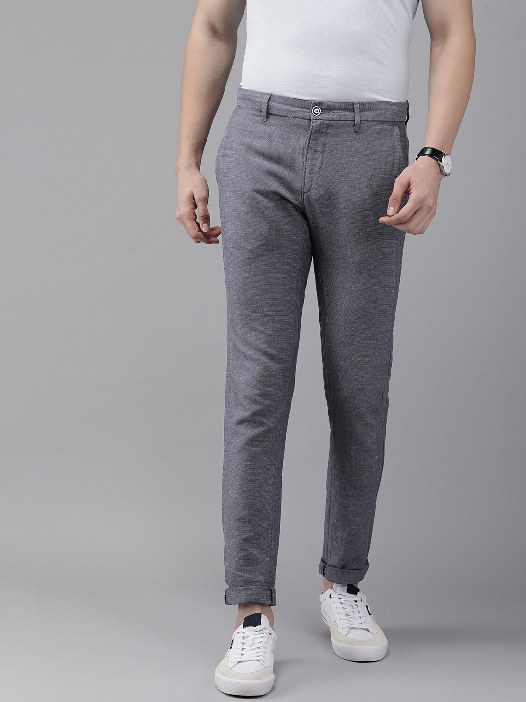 

U S Polo Assn Men Grey Austin Trim Fit Textured Trousers