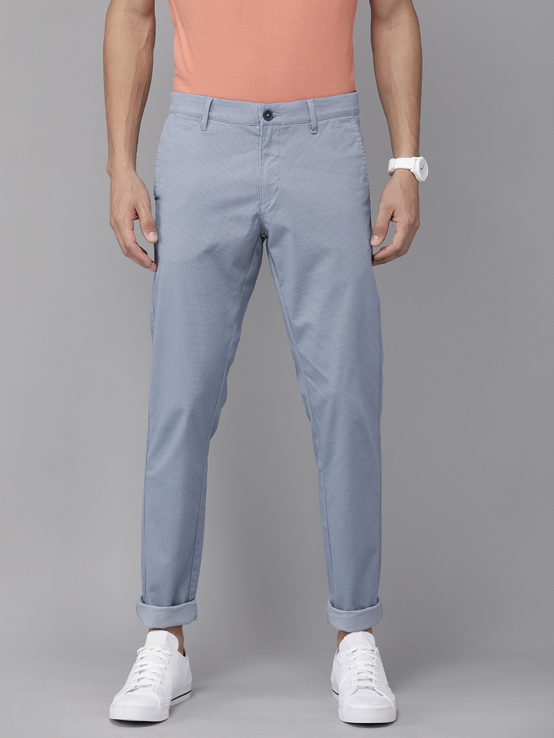 

U S Polo Assn Men Powder Blue Textured Formal Trousers