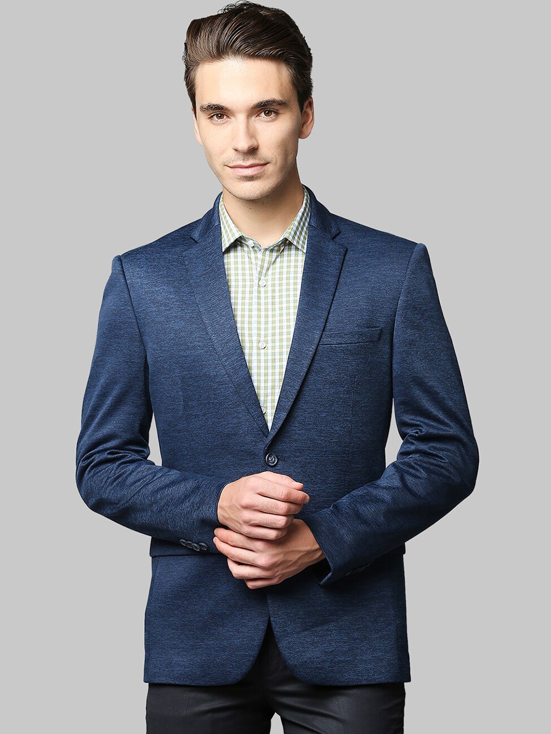 

Park Avenue Men Blue Regular Fit Single-Breasted Formal Blazer