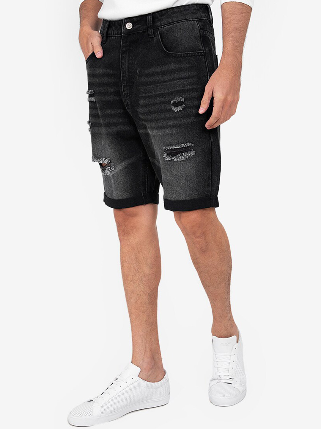 

ZALORA BASICS Men Black Washed Slim Fit Denim Shorts