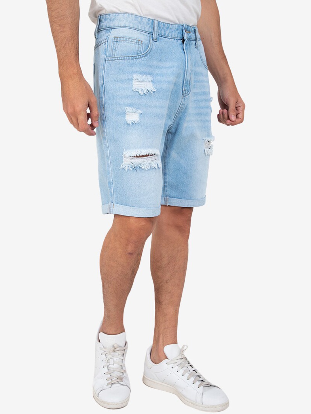 

ZALORA BASICS Men Blue Slim Fit Outdoor Rolled Cuff Denim Shorts