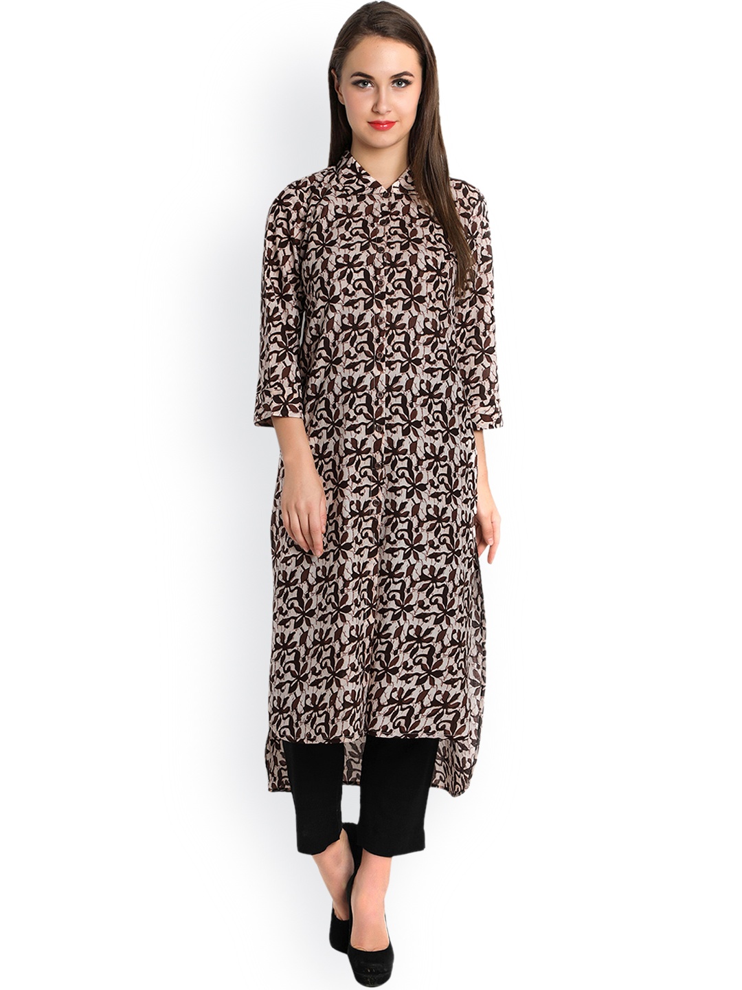 

Indibelle Women Grey & Brown Printed Straight Kurta