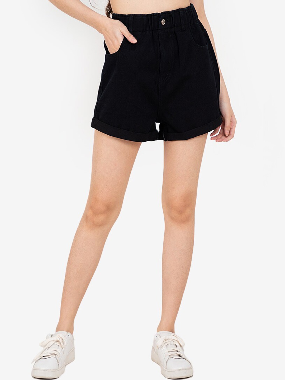 

ZALORA BASICS Women Black High-Rise Mom Shorts
