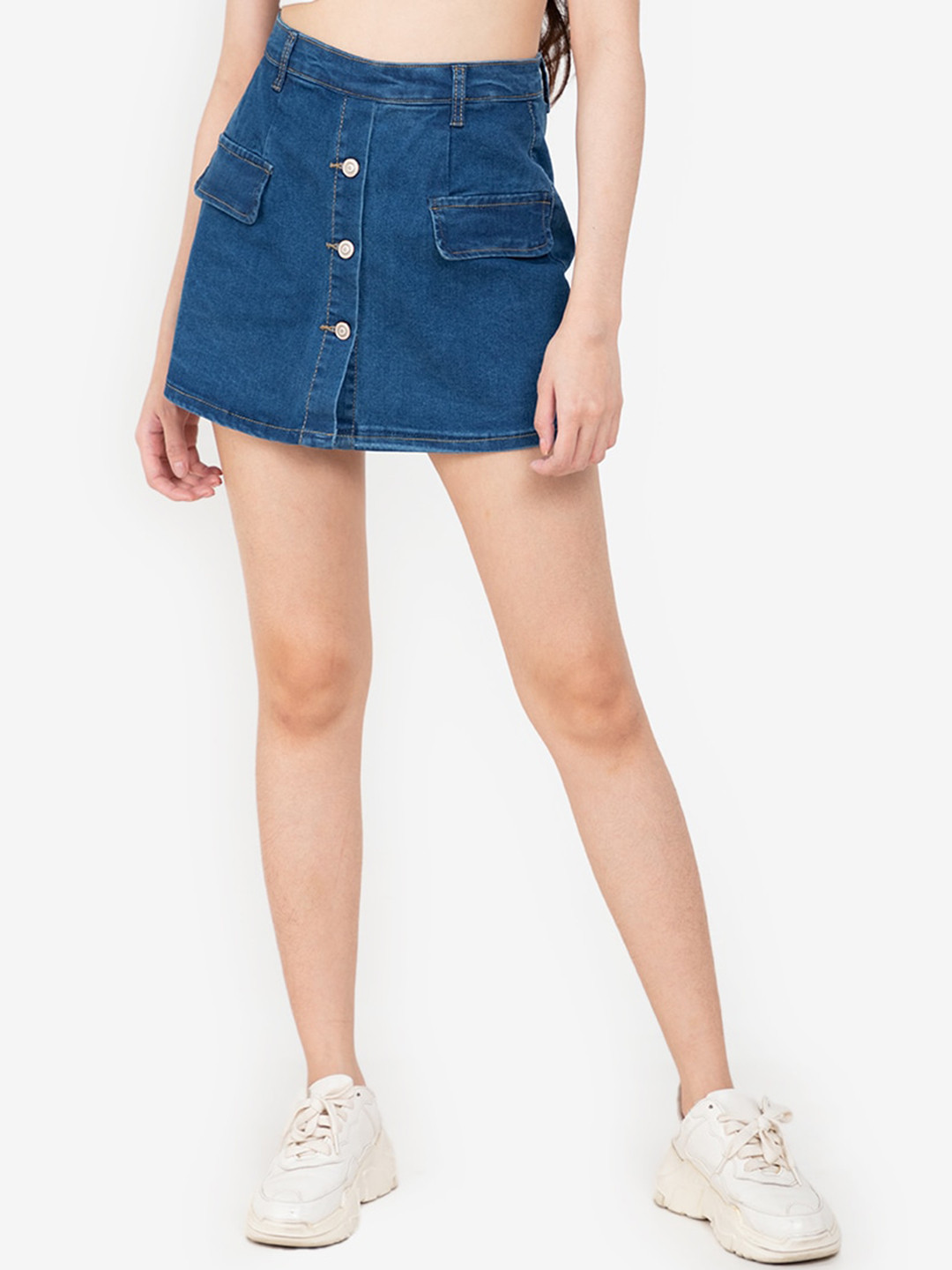 

ZALORA BASICS Blue Solid Mid-Rise Denim Shorts