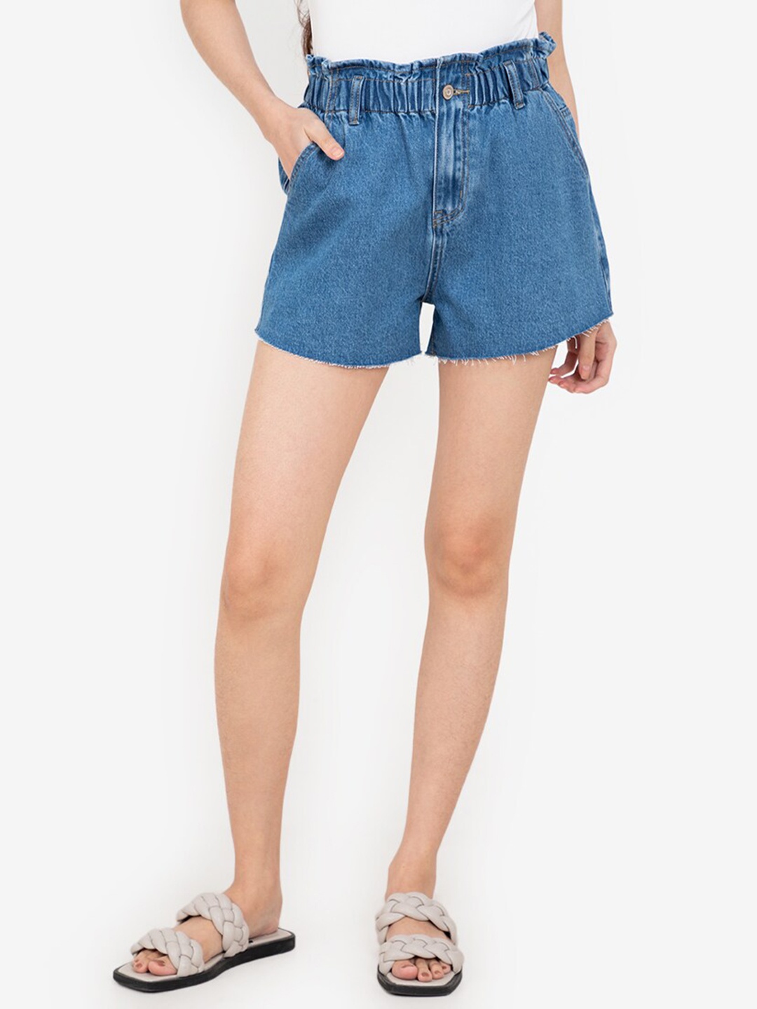 

ZALORA BASICS Women Blue High-Rise Denim Shorts