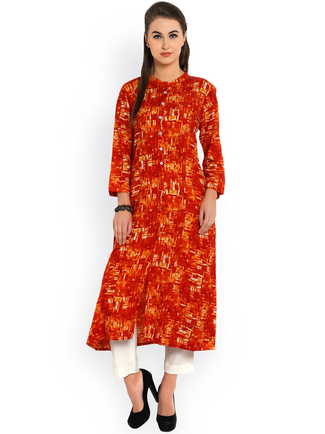 

Indibelle Women Orange Printed A-Line Kurta