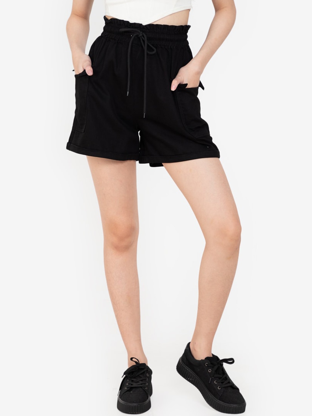 

ZALORA BASICS Women Black Solid High-Rise Outdoor Shorts