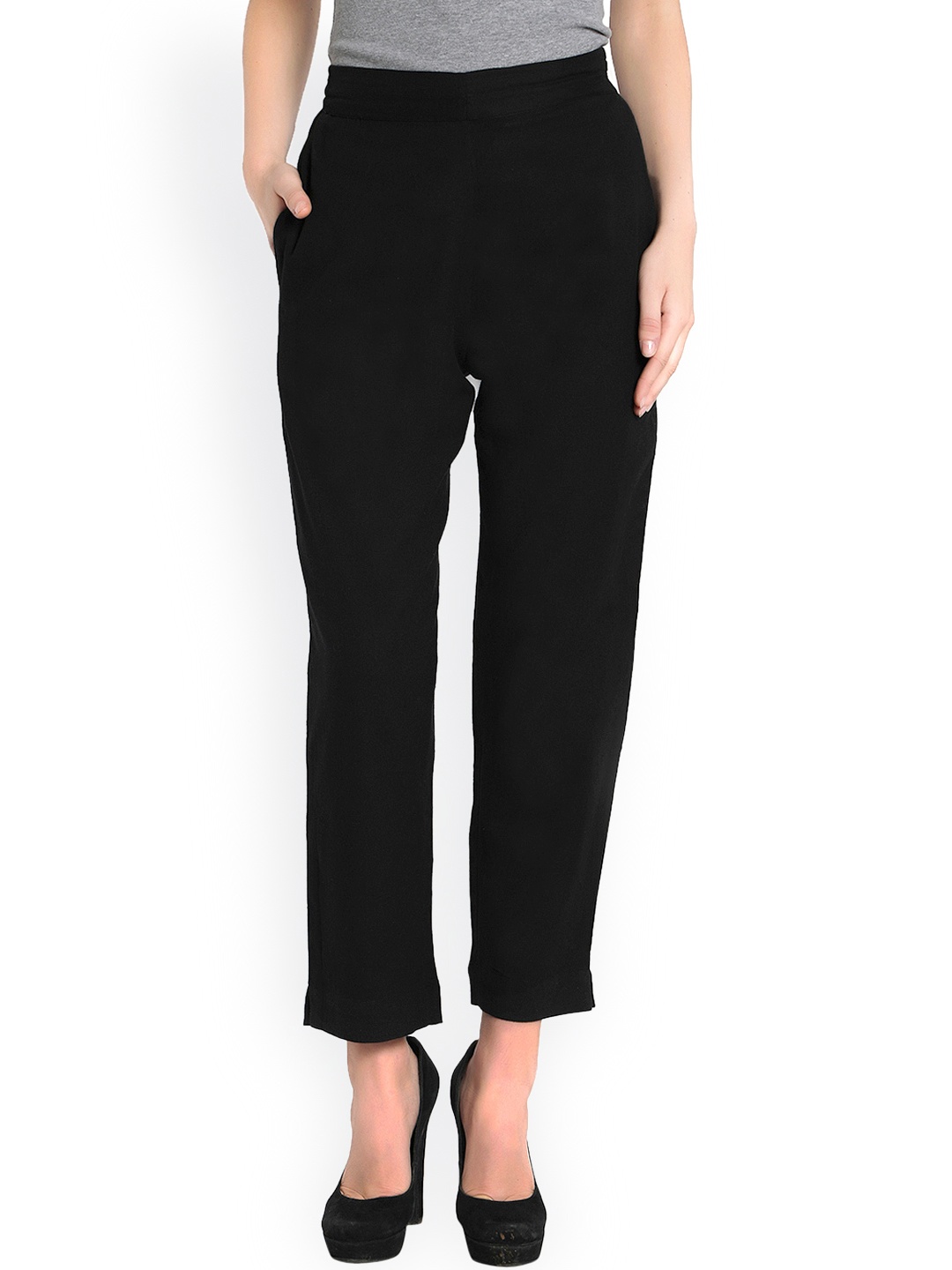 

Indibelle Black Smart Fit Peg Trousers