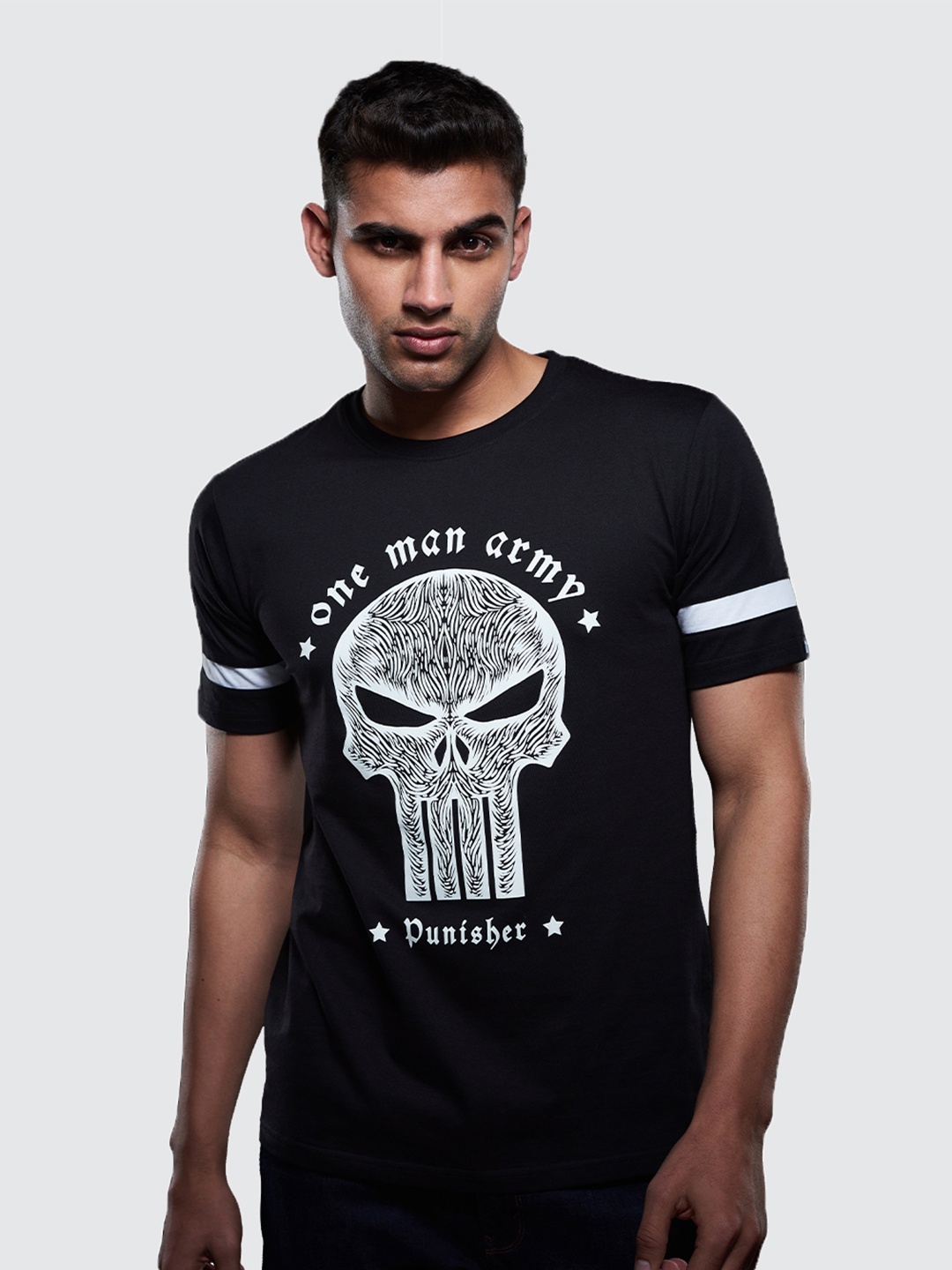

The Souled Store Men Black Punisher Printed Cotton T-shirt