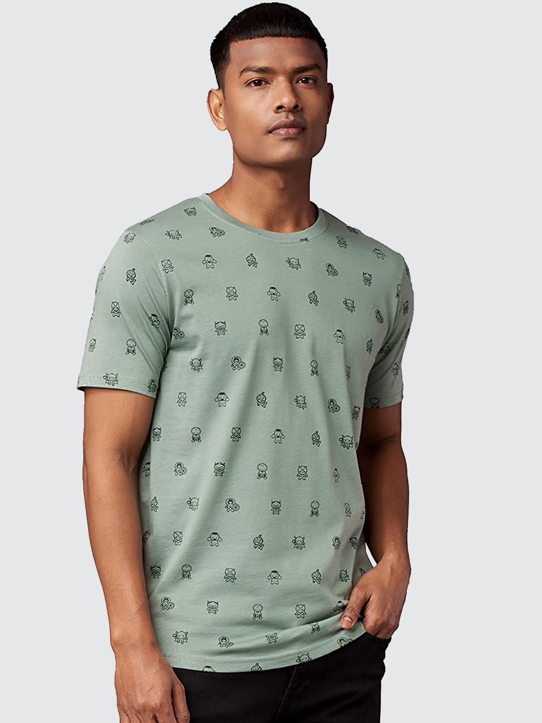 

The Souled Store Men Sage Graphic Printed Cotton T-shirt, Green