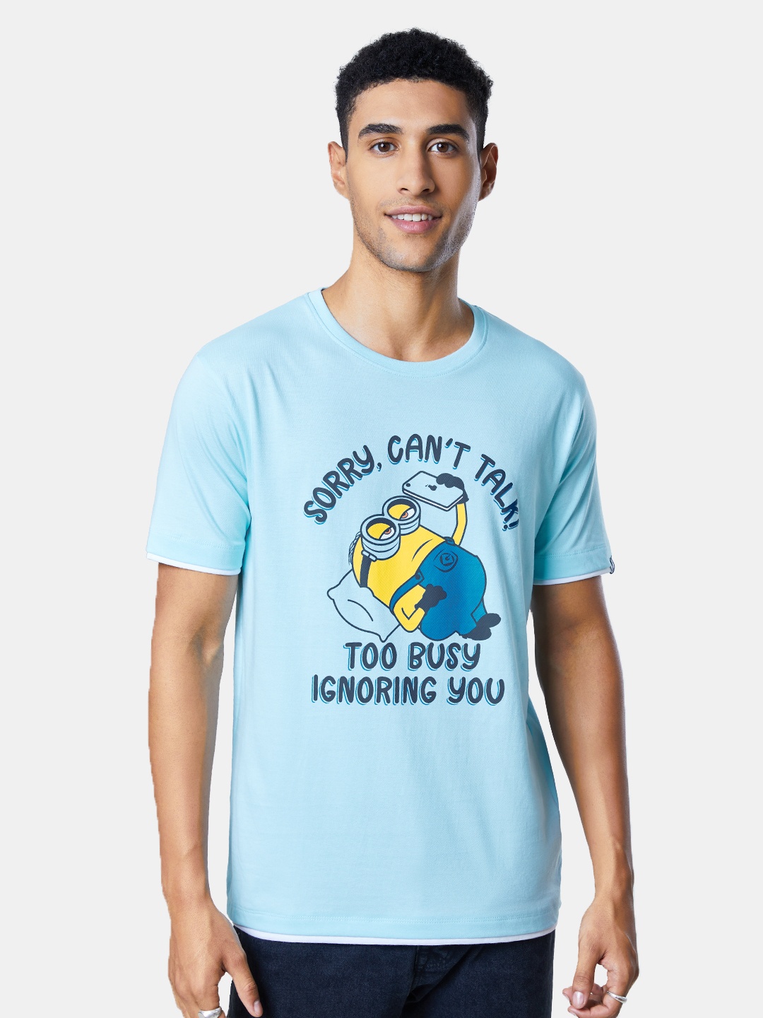 

The Souled Store Men Turquoise Blue & Yellow Minions Printed Cotton T-shirt
