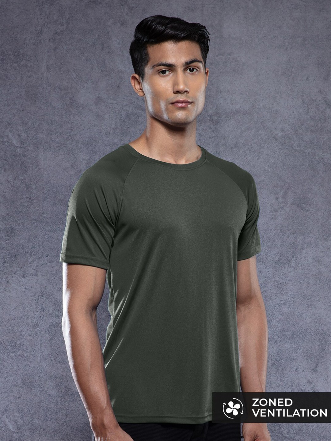 

The Souled Store Men Olive Green Raglan Sleeves Swift-Dry Cotton Sports T-shirt