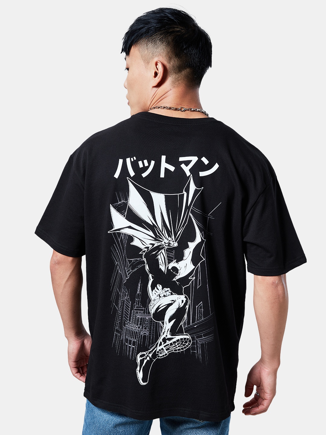 

The Souled Store Men Black & White Batman Printed Cotton Oversized T-Shirt