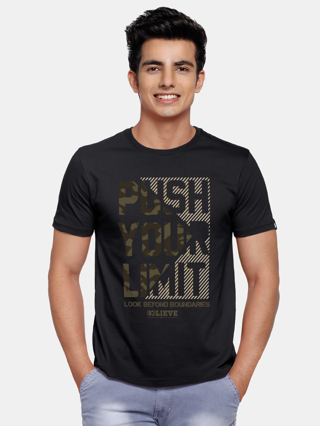 

The Souled Store Men Grey Typography Printed Cotton T-shirt