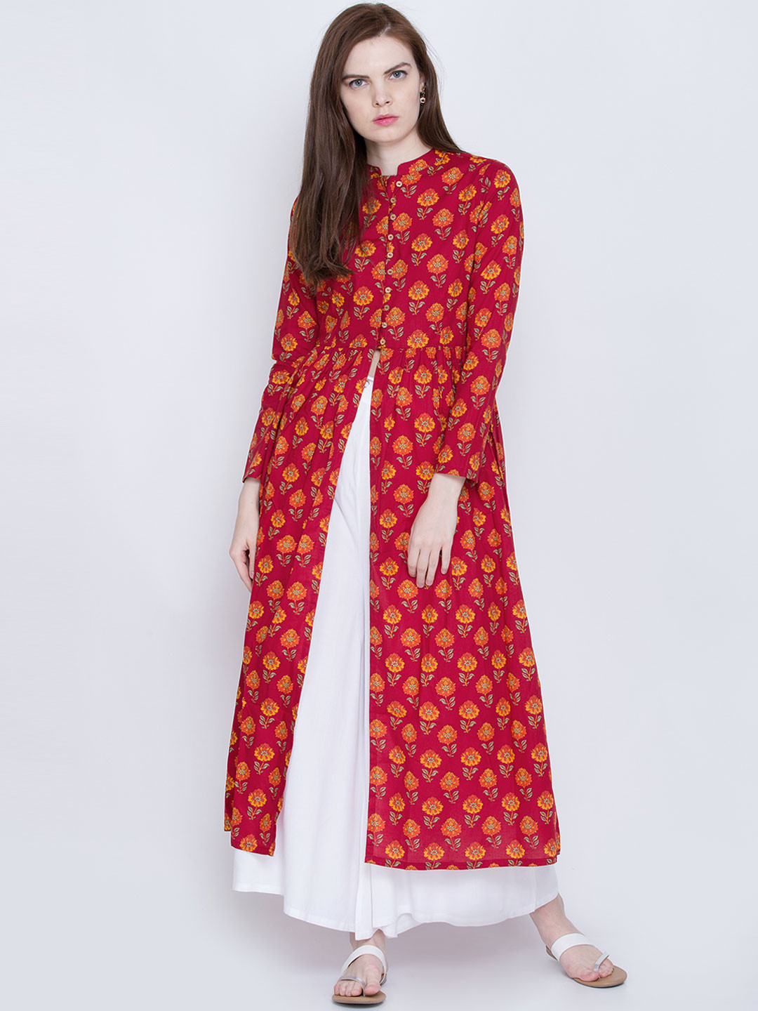

Vishudh Women Red Floral Print A-Line Kurta