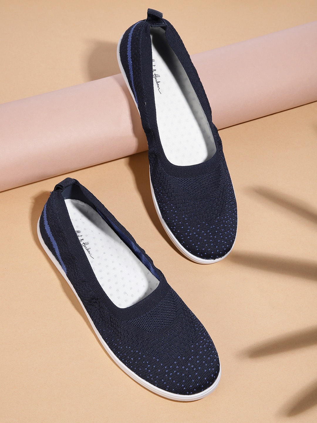 

Mast & Harbour Women Navy Blue Woven Design Slip-On Sneakers