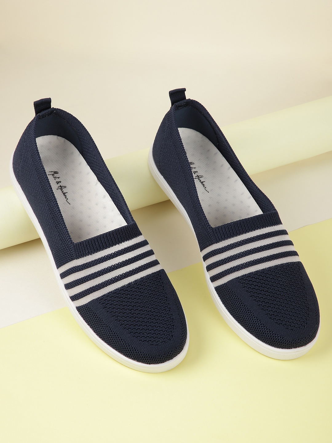 

Mast & Harbour Women Navy Blue & White Striped Slip-On Sneakers