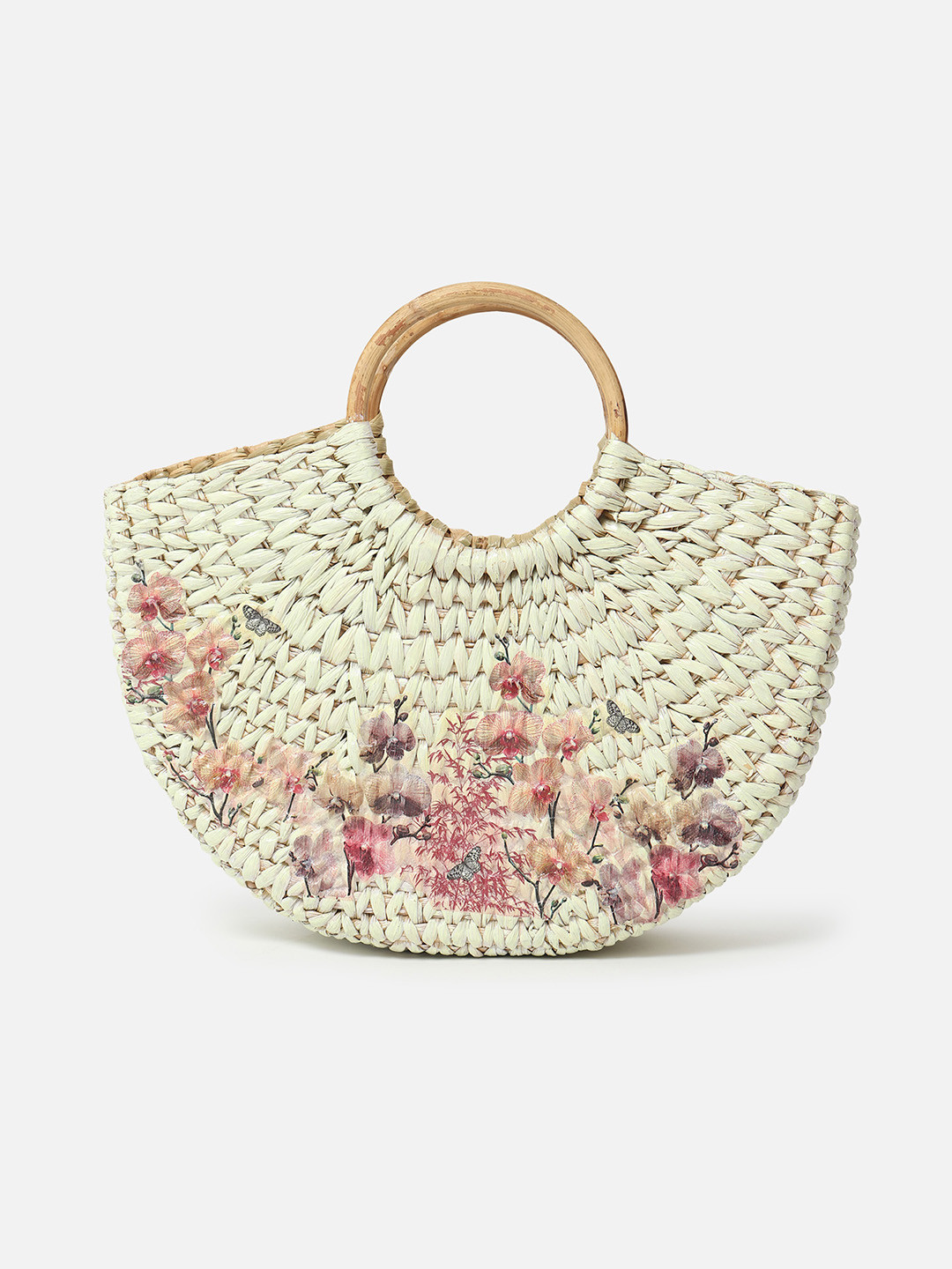 

HABERE INDIA Off White & Pink Off White Straw Fruit & Vegetable Basket