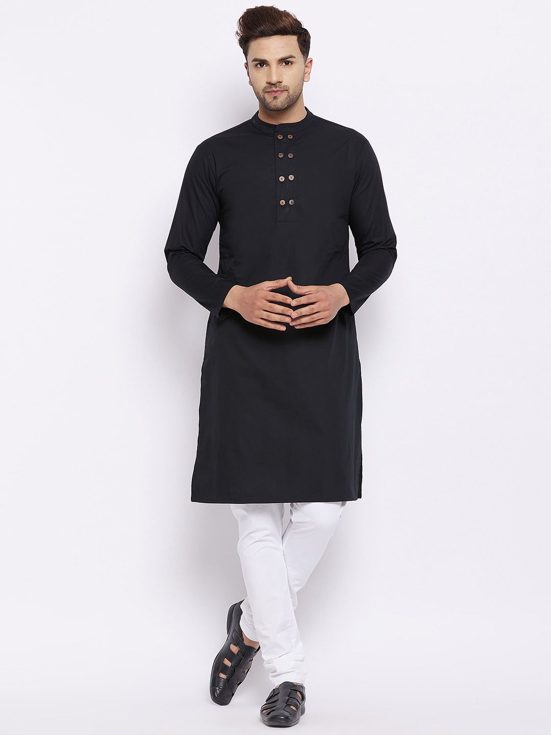 

Hypernation Men Black Pure Cotton Kurta