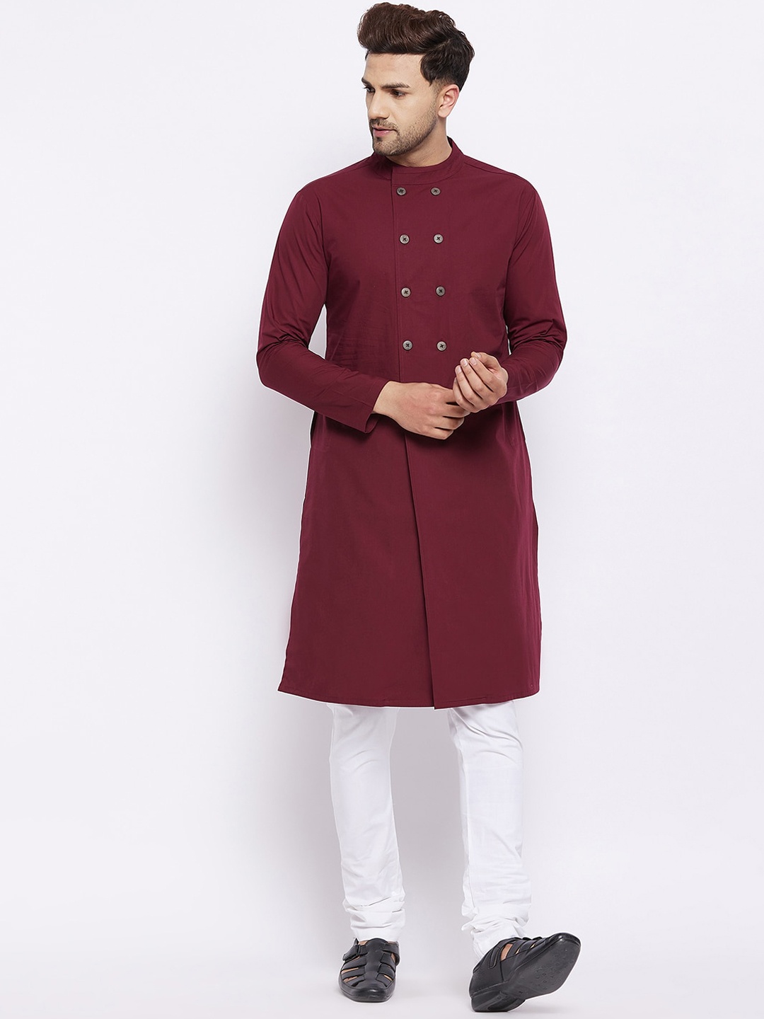 

Hypernation Men Maroon Pure Cotton Lucknawi Kurta