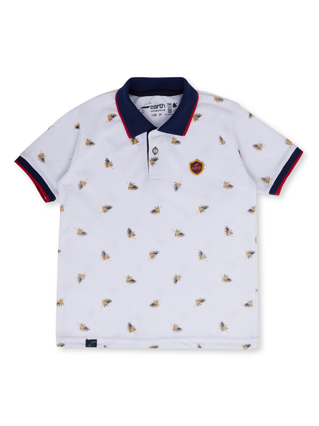 

earth conscious Boys White Printed Polo Collar T-shirt