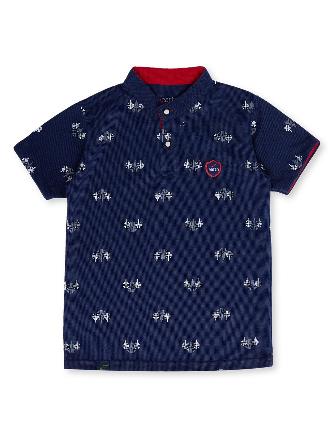 

earth conscious Boys Navy Blue Printed Polo Collar Pure Cotton T-shirt