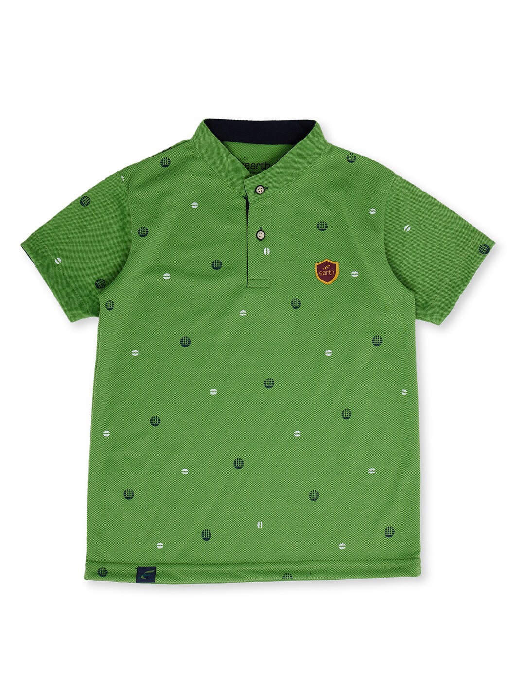 

earth conscious Boys Green Printed Mandarin Collar Cotton T-shirt