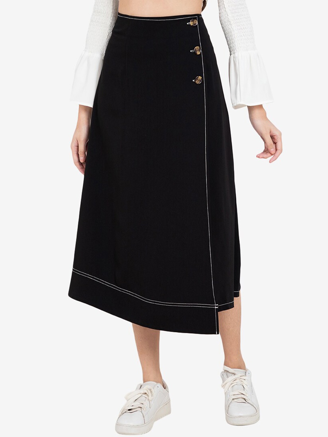 

ZALORA BASICS Women Black Solid Wrap Skirt