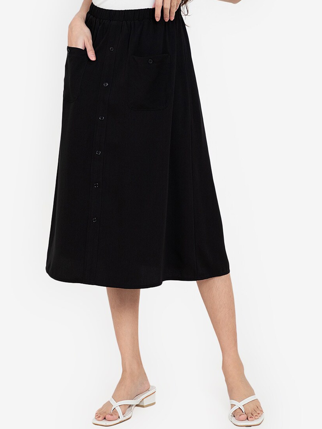 

ZALORA BASICS Black Solid Midi Skirt