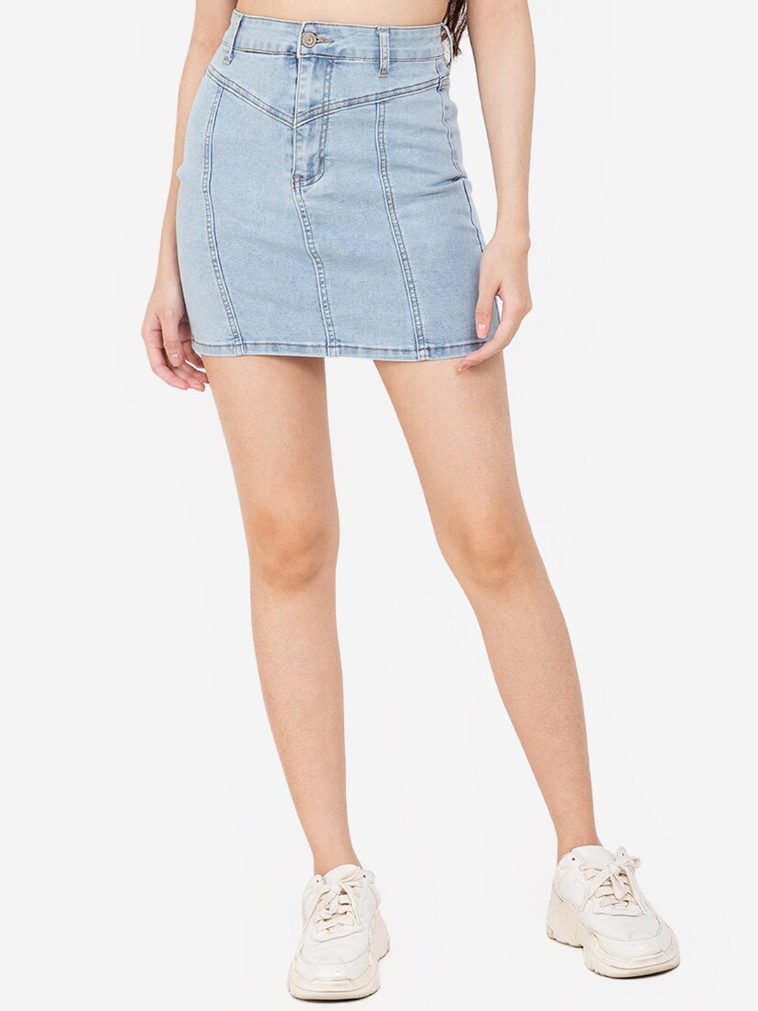 

ZALORA BASICS Women Blue Stitch Detail Denim Mini Skirt