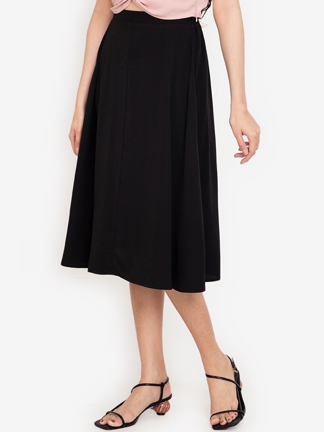 

ZALORA BASICS Women Black Recycled Polyester Midi Flare Skirt