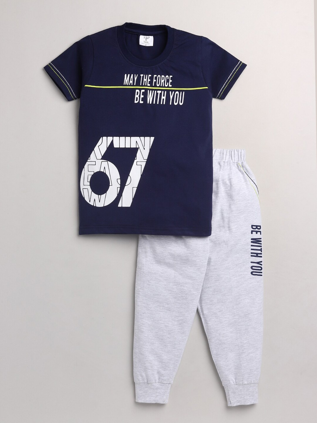 

Todd N Teen Boys Blue & White Printed Pure Cotton T-shirt with Trousers