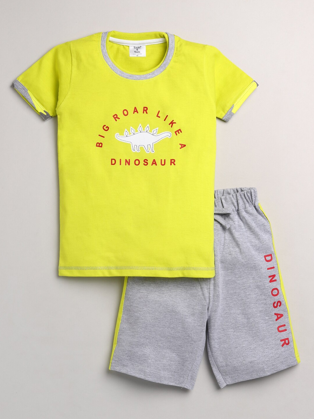 

Todd N Teen Boys Green & Grey Printed Cotton T-shirt with Capris