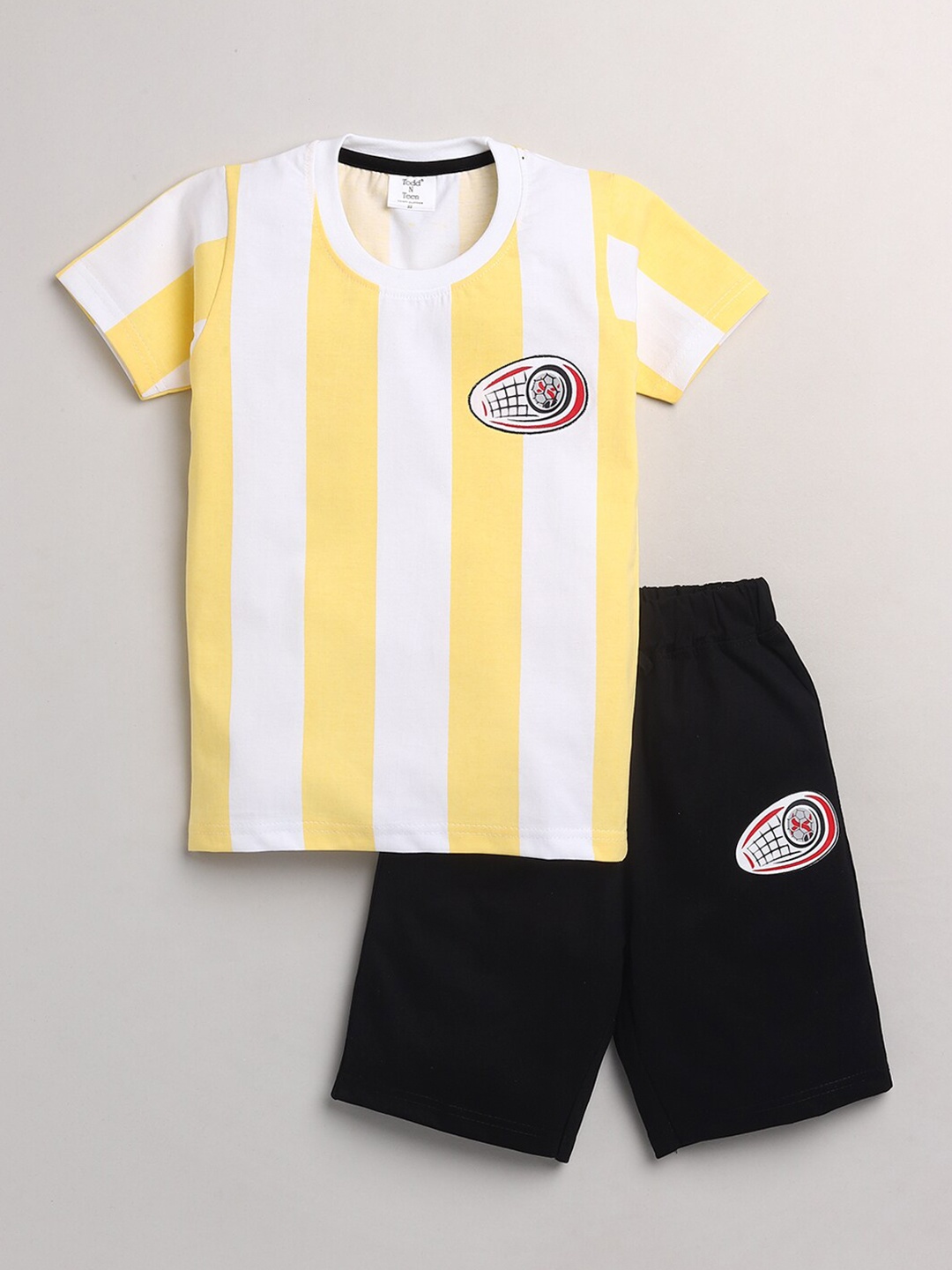 

Todd N Teen Boys Yellow & White Striped Pure Cotton T-shirt with Capris