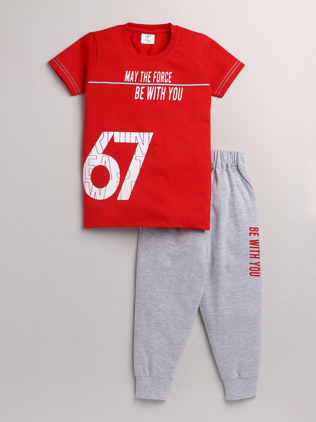 

Todd N Teen Boys Red & Grey Printed T-shirt & Joggers Pure Cotton Clothing set