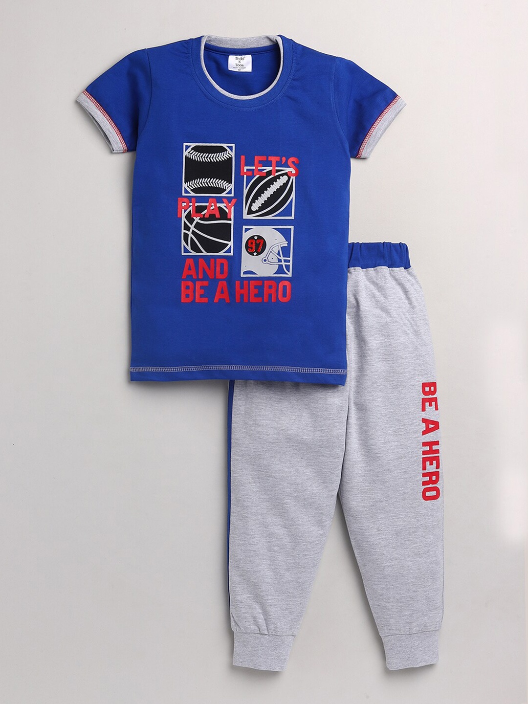 

Todd N Teen Boys Blue & Red Printed Pure Cotton T-shirt with Trousers