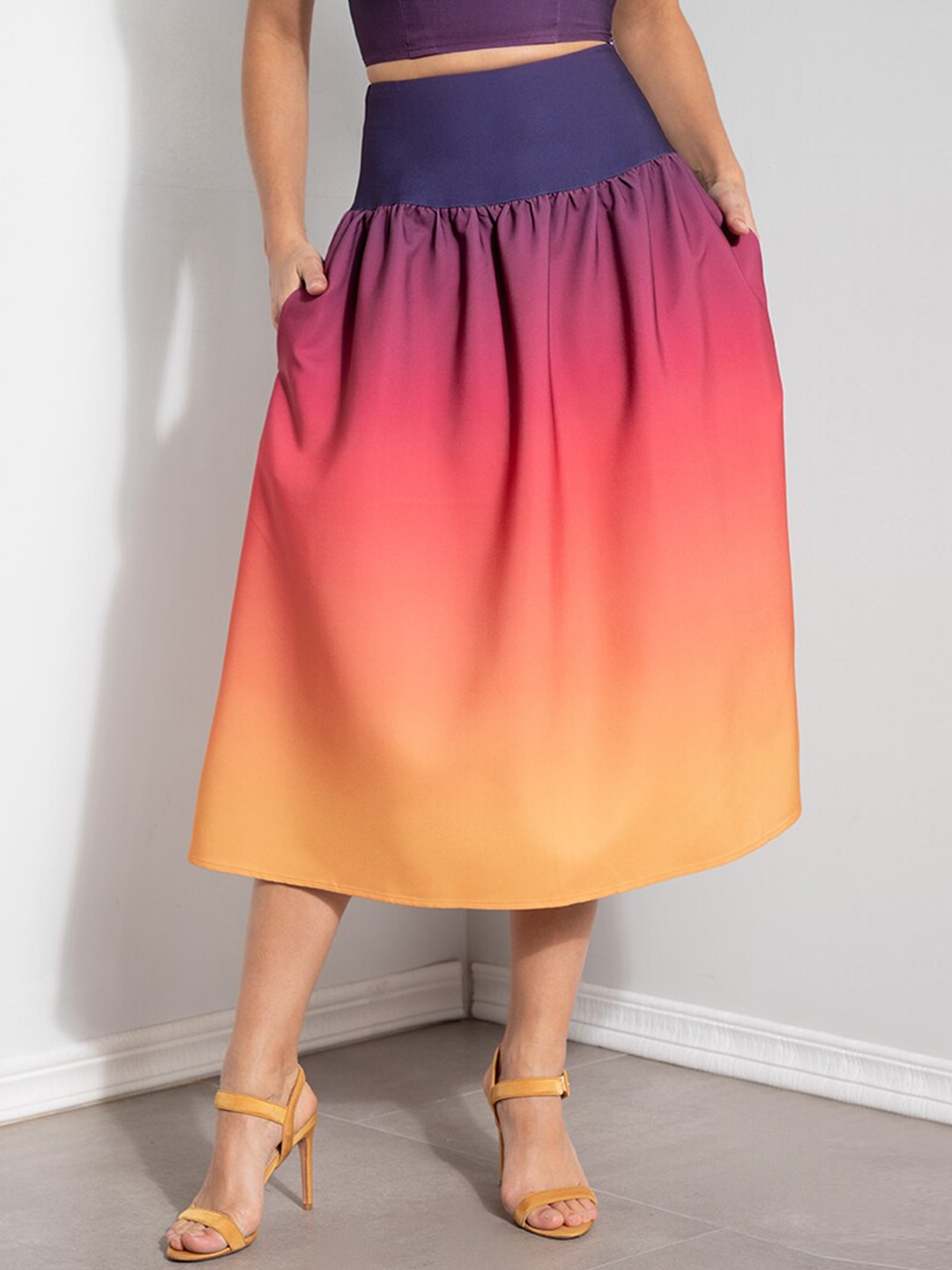 

ZALORA OCCASION Women Multicolored Ombre Gathered Midi Skirt, Multi
