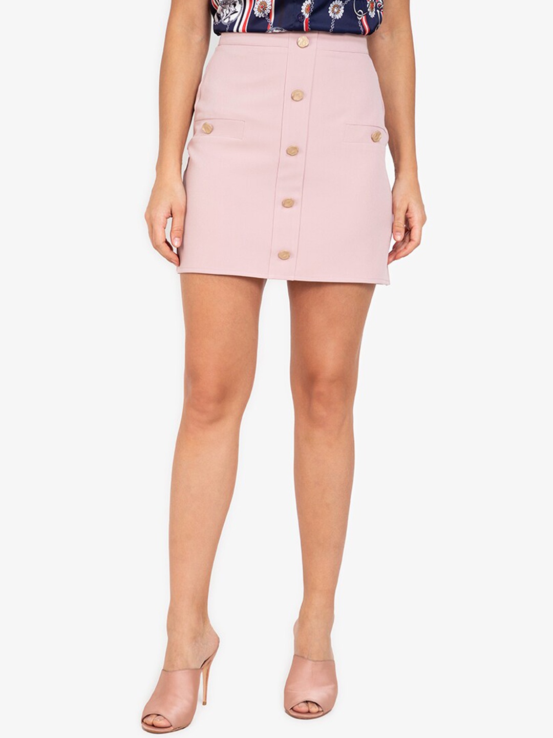 

ZALORA WORK Women Pink Mini Skirt with Button Detail