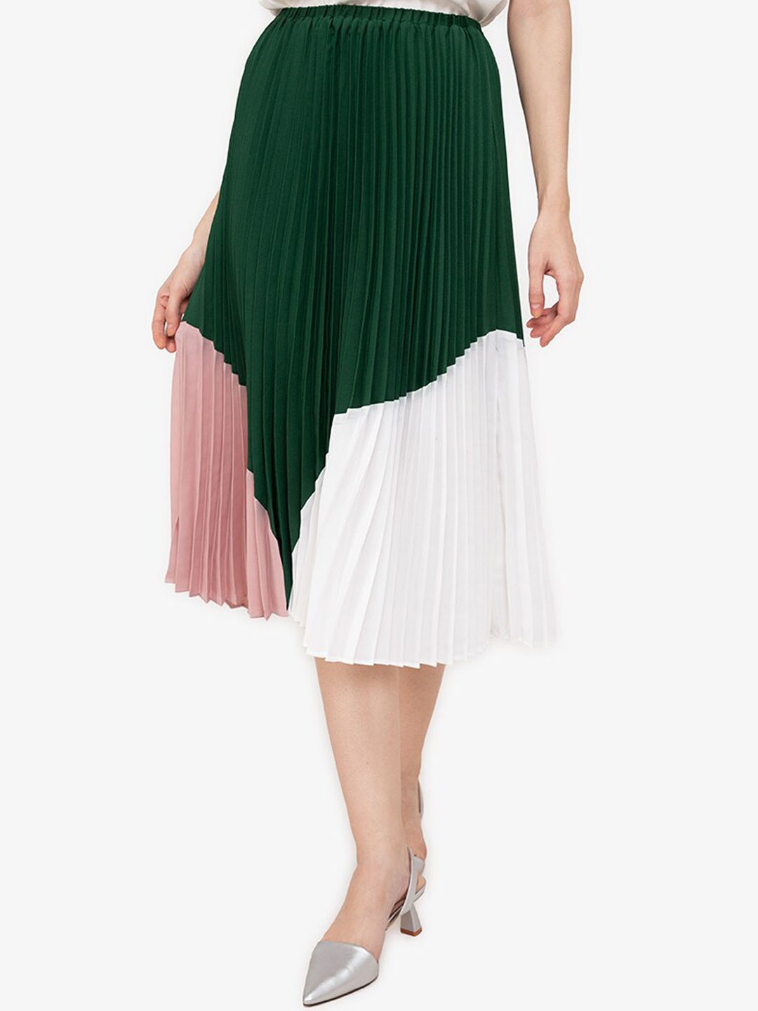 

ZALORA WORK Women Multicoloured Colorblocked Accordion Pleated Skirt, Multi