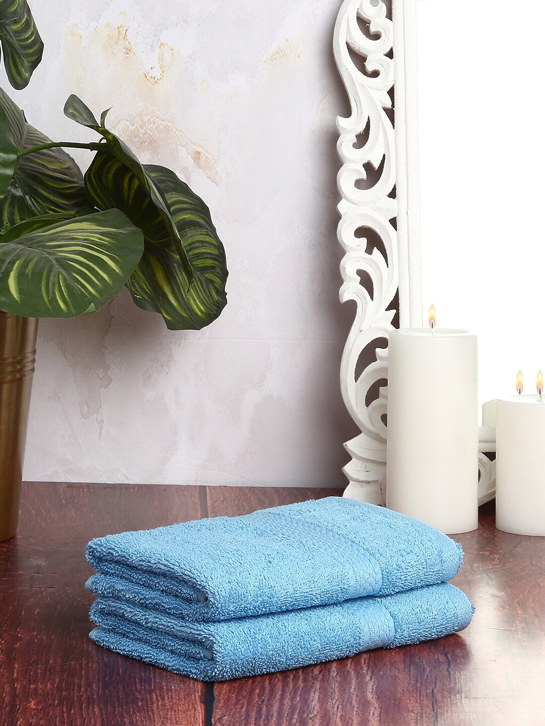 

SPACES Set Of 2 Pure Cotton 480 GSM Hand Towels, Blue