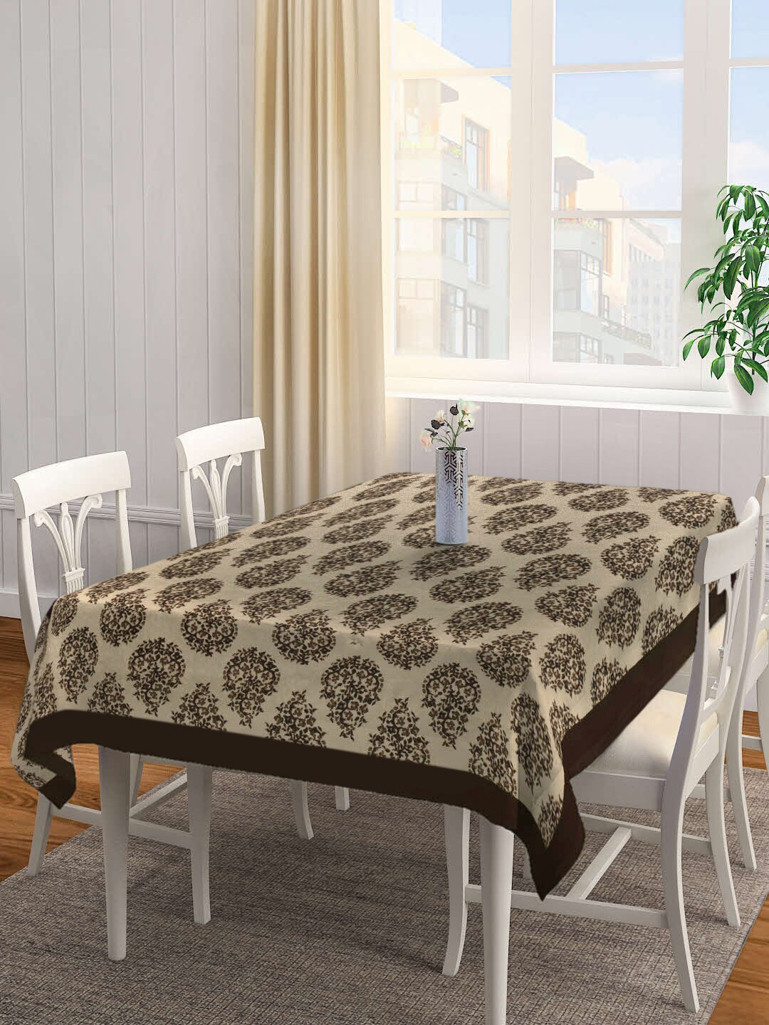 

SHADES of LIFE Brown Printed Cotton 6-Seater Table Cover