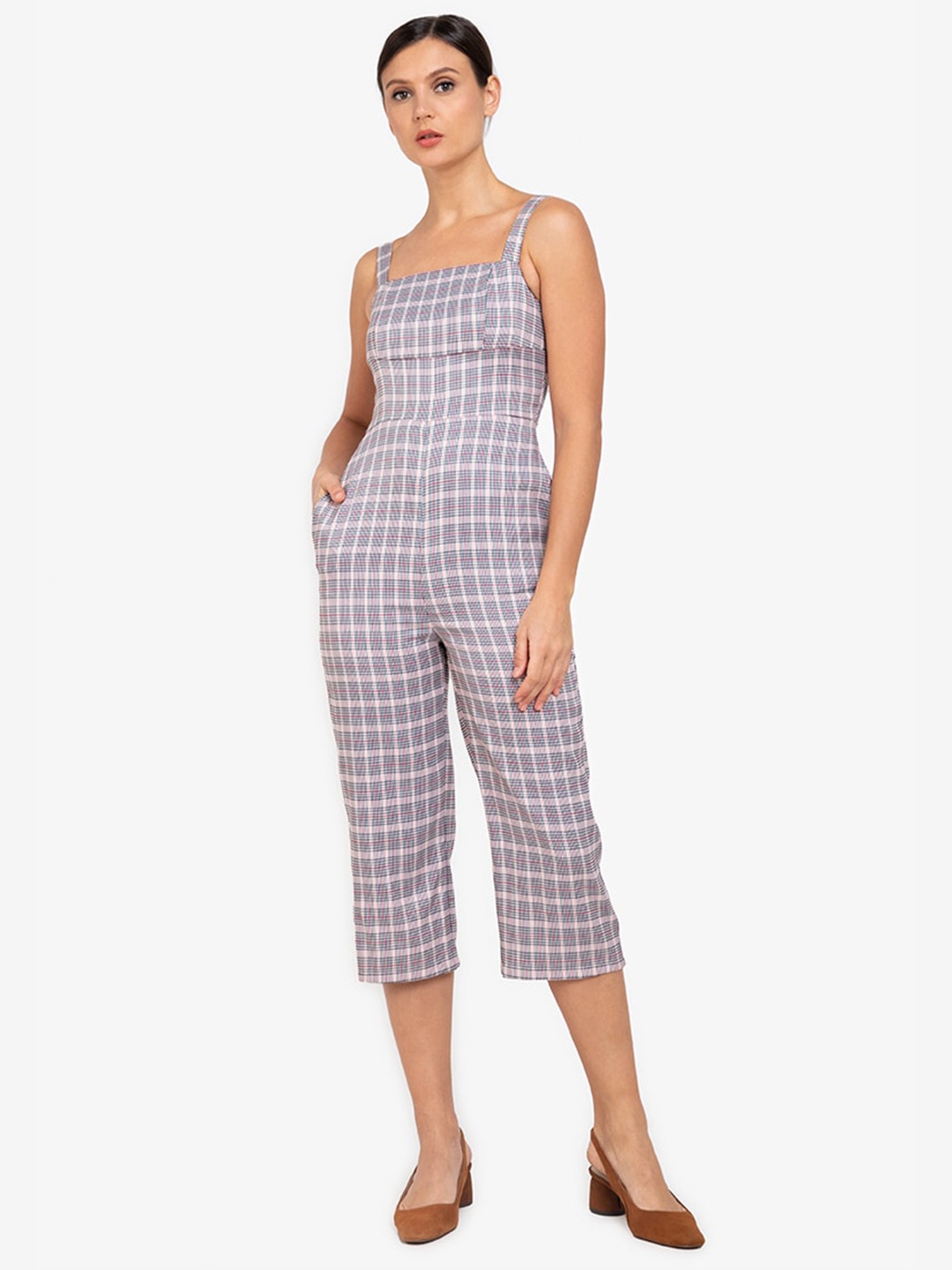 

ZALORA WORK Pink Printed Capri Jumpsuit