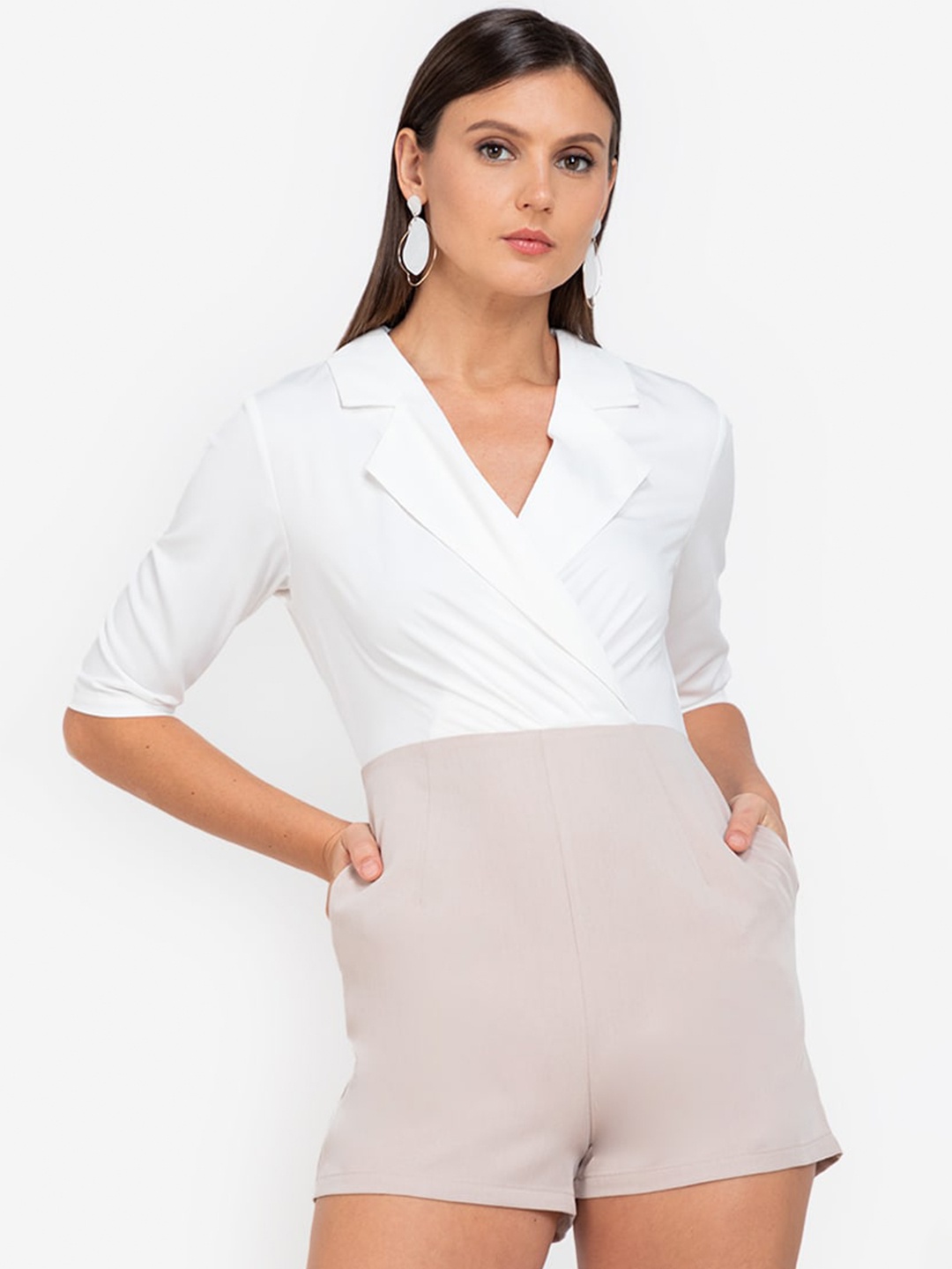 

ZALORA WORK White & Lavender Shirt Collar Basic Jumpsuit