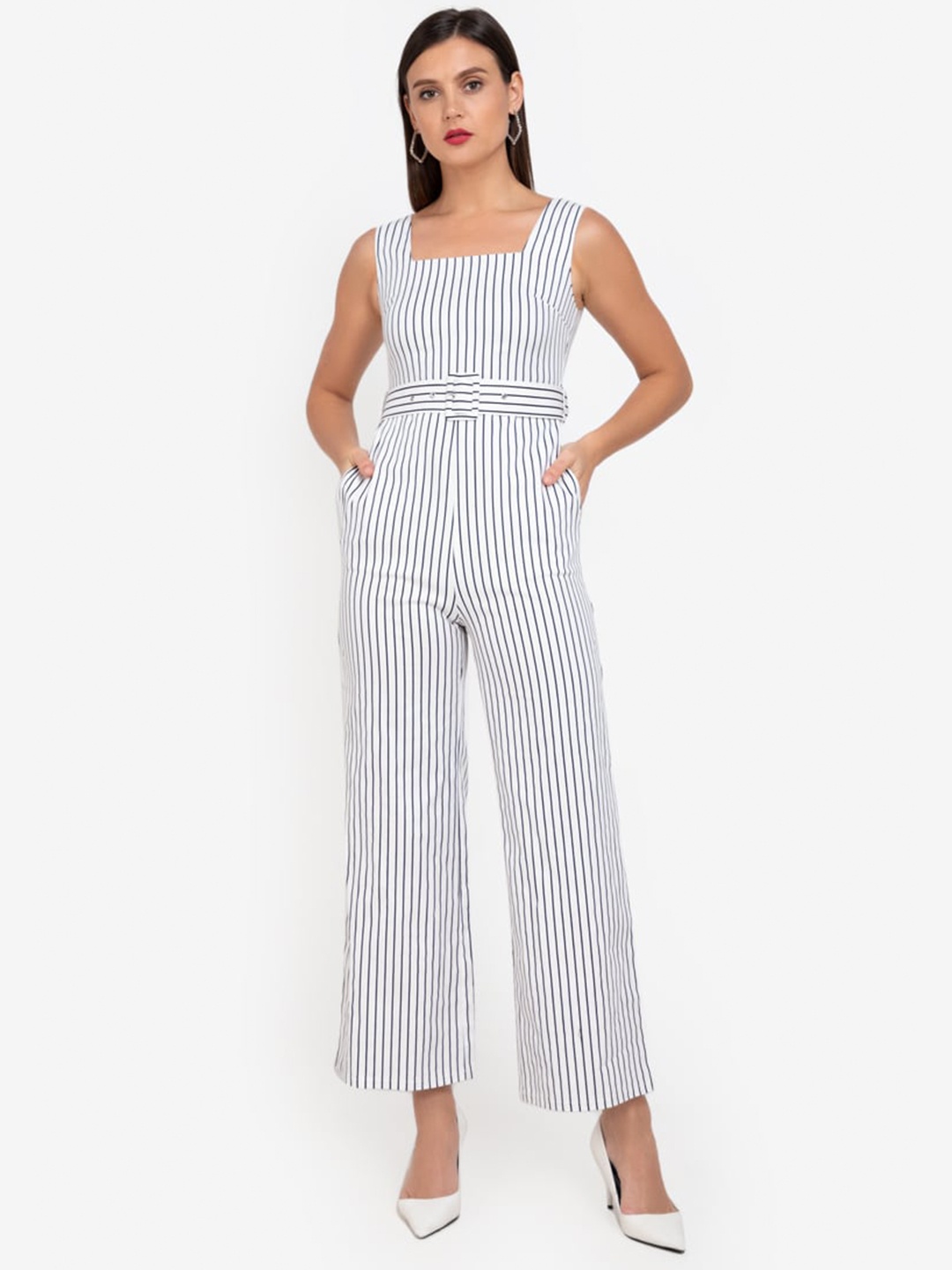 

ZALORA WORK Women Multi Coloured Striped Cotton Basic Jumpsuit