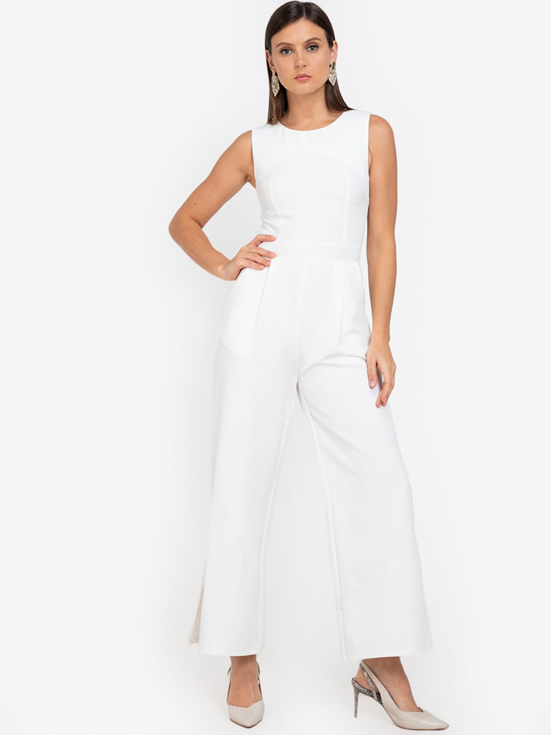 

ZALORA WORK White Cut-Out Basic Jumpsuit